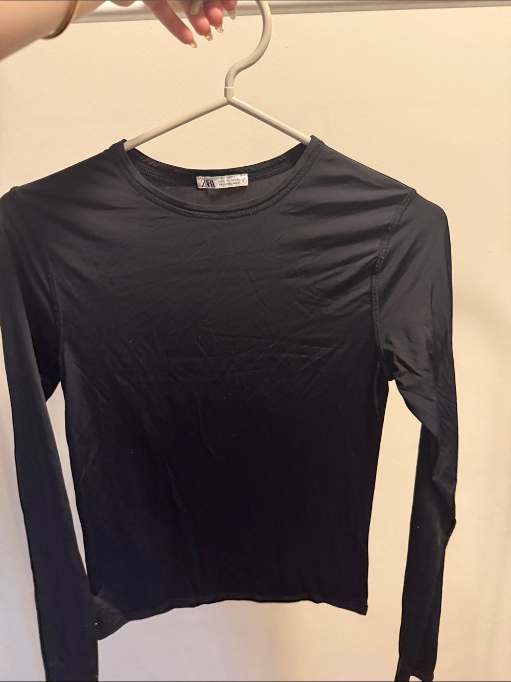 Zara Black Fitted Long-Sleeve Crew Top